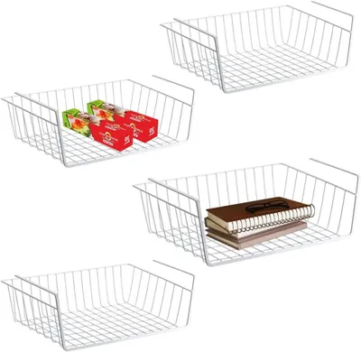 Produktbild von 4 Stück Unterregal Aufbewahrungskorb, Hängekorb, Unterregal Hängender Metall Drahtkorb Organizer, Weiß