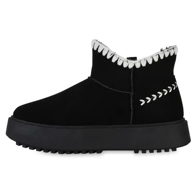 Produktbild von VAN HILL Damen Warm Gefütterte Winter Boots Stiefeletten Bequeme Schuhe 841456, Farbe: Schwarz, Größe: 39