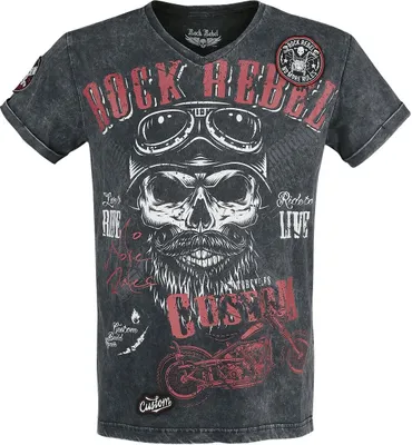 Produktbild von Rock Rebel by EMP Herren Schwarzes T-Shirt mit V-Ausschnitt und Print XL