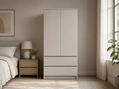 Produktbild von Drehtürenschrank SOLO 2D2S II Kaschmir 90 cm, 2-türiger Kleiderschrank mit 2 Schubladen und Kleiderstange