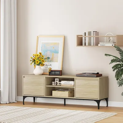 Immagine prodotto di Mobile TV 'Kistiandi' con 2 ante e 2 vani a giorno 140 x 40 x 50 cm struttura in metallo, aspetto rovere chiaro