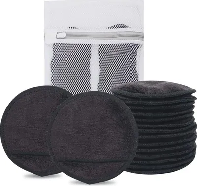 Produktbild von Recyclbare Mikrofaser Make-up Entferner Pads für Gesicht, Augen und Lippen - 14 Stück Schwarz