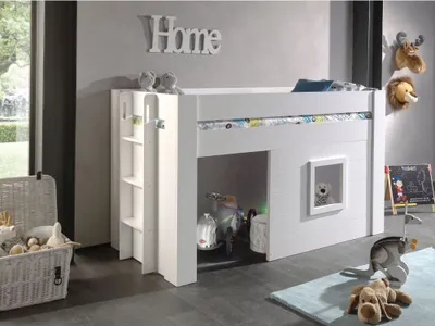 Produktbild von Bettgestellt NOHRA-12 halbhohes Bett mit Liegefläche 90 x 200 cm weiß lackiert BxHxT: 214x120x96cm