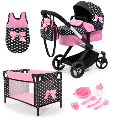 Produktbild von Bayer Design 17060AB Puppenwagen Xeo, verstellbarer Griff, Schwenkschieber, wandelbar als Jogger, Schlafsack, Puppenbett, Zubehör
