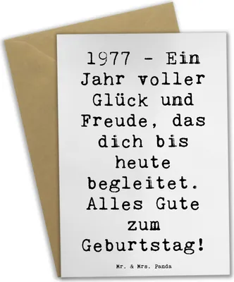 Produktbild von Mr. & Mrs. Panda Grußkarte Spruch 1977 Geburtstag - Weiß - Geschenk, Alter, Geburtstagsgeschenk, Grußkarten, Feier, alles Gute, hochzeitskarten, Geburtstagswünsche