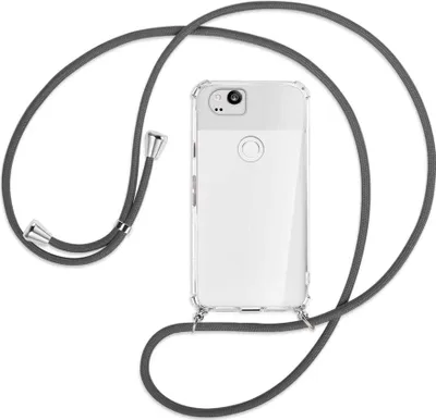 Produktbild von Handykette Backcover-Schutzhülle mit Band (Metall silberfarben) für Google Pixel 2 XL - dunkelgrau