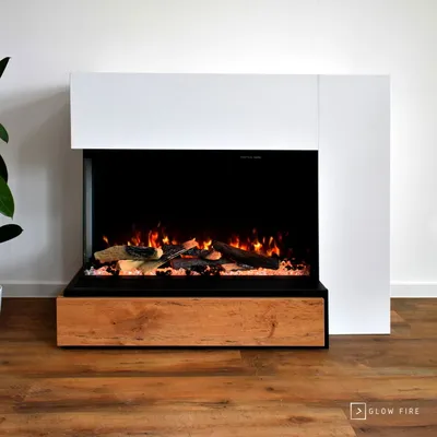 Produktbild von Glow Fire Elektrokamin 'Einstein' Linksoffen| LED Standkamin in weiß mit Heizung (1500 W) | HxBxT: 109x89x51cm