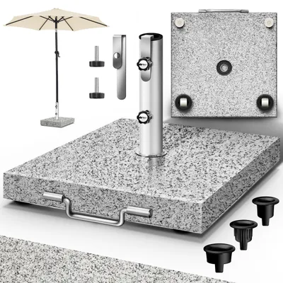 Zdjęcie produktu dla stojak na parasole tillvex® Granite z kółkami i uchwytem transportowym Szary - 27 kg Kwadratowy | Stojak na parasole z rurą ze stali nierdzewnej | Stojak na parasole balkonowe do masztów 16-48 mm i parasoli o średnicy 250 cm