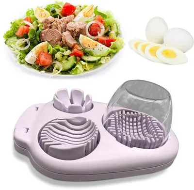 Productafbeelding van Ibenzoa® Multifunctionele eierhakker 3-in-1 – Keukenaccessoire, wit (ABS, roestvrij staal), 20 x 8 x 15 cm, voor het snijden in plakjes, reepjes en blokjes