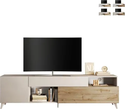 Produktbild von Modernes Design TV-Schrank weiß Holz Schublade 2 Türen 241x42x94cm Clere - Eiche - Weiß