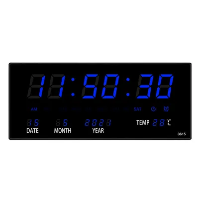 Productafbeelding van Creatieve LED digitale klok - Multifunctionele wandklok voor de woonkamer met kalender, blauw