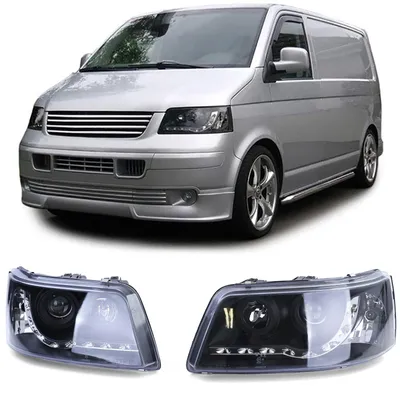 Für VW Transporter Bus T5 2003-2009 Scheinwerfer mit LED Tagfahrlicht Schwarz in der Farbe Schwarz von Carparts-Online GmbH