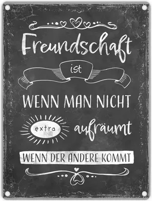 Produktbild von Metallschild in 15x20 cm mit lustigem Spruch zu Freundschaft und Aufräumen