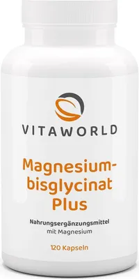Produktbild von Vitaworld Magnesiumbisglycinat Plus | 120 Kapseln | 333 mg Magnesium pro Tagesdosis | hohe Bioverfügbarkeit | vegan