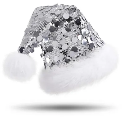 Produktbild von Weihnachtsmütze Erwachsene Deluxe Velours Nikolausmütze mit Plüschkrempe und goldenen Pailletten Schneeflocke Silber