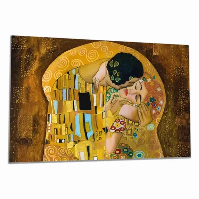 Produktbild von Wallario Herdabdeckplatte aus Glas, Größe 80 x 52 cm 2-teilig, Motiv Der Kuss von Klimt
