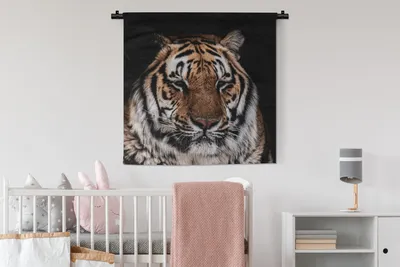 Produktbild von MuchoWow® Wandteppich Wandbehang Tiger - Tiere - Orange 90x90 cm Tapisserie Dekoration Wandtuch - Wandaufhänger