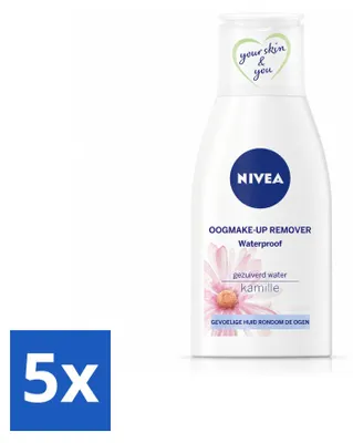 Imagen del producto de 5 unidades de NIVEA, desmaquillante para ojos, ideal para maquillaje resistente al agua - 125 ml - Paquete económico - 5 unidades