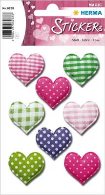 Image de Étiquettes décoratives HERMA MAGIC coeurs tissu 8,4x12 cm adhésives 1 feuille