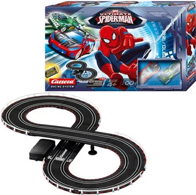 Immagine prodotto di Carrera, Spider Speed Shifter e Goblin Getaway con pista da corsa in miniatura a forma di ottavo, rossa e con un'immagine di un'altra persona