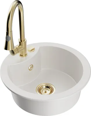 Produktbild von Mexen Diego 1-Becken-Granit-Spüle mit Mischbatterie Elia, Weiß - 6512-20-670101-50