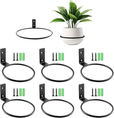 Zdjęcie produktu dla Pierścień na doniczkę - montaż ścienny - 6 sztuk - czarny - metal - 10 cm