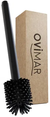 Immagine prodotto di ovimar Scopino per WC Notteroy Nero | Scopino in silicone | con serbatoio per detergente | pompa meccanica con pulsante | acciaio inossidabile | testina in silicone | scopino per WC