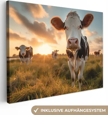 Obrázek produktu pro OneMillionCanvasses® - Obraz na plátně - kráva - louka - portrét zvířete - příroda - krávy, nástěnný obraz, nástěnné dekorace obrazy obývací pokoj, 120x90cm
