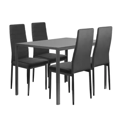 Obrázek produktu pro FURNIFY® Komplet nábytku do jídelny HYGGE | Jídelní stůl se 4 sametovými jídelními židlemi | Černá barva