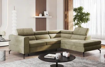 Produktbild von Easy4You Beige Ecksofa Balsta Velours in L-Form 264 x 73 x 203 cm mit Schlaffunktion und Bettzeugbehälter - Schlafsofa mit Bettkasten Links oder rechts - Eckcouch mit Stauraum - Stoff: Monolith 04