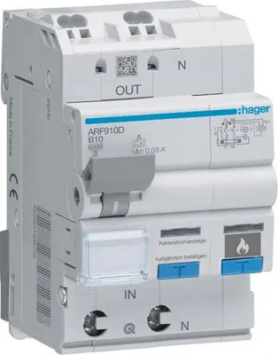 Produktbild von HAGER ARF910D AFDD mit FI-LS 1P+N 6kA B-10A 30mA TypA (ARF910D)