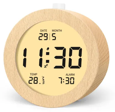 Holz-Wecker digital, LCD, Temperatur, Schlummerfunktion, batteriebetrieben
