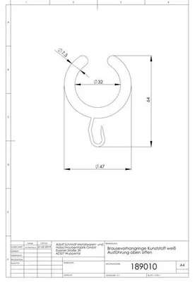 Produktbild von Brausevorhangringe, oben offen Kstf.,ASW Nr. 189010 (VPE:10),je St weiß