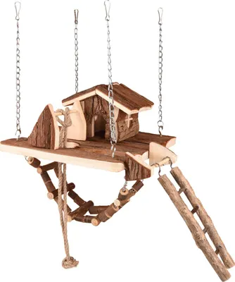 Image de Jouet à ronger Flamingo : pont suspendu + maison en bois Milly