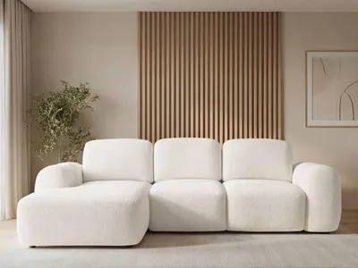 Produktbild von GrainGold Ecksofa L-Form Links Avelin - Ecksofa mit Schlaffunktion, Bettkasten - Moderne Ecksofa, Wohnzimmer Sofa - Eckcouch Creme (Lambi 01)