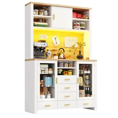 Produktbild von Seitenboard / Aufbewahrungsschrank / Multifunktions-Küchenschrank / Buffetschrank,Landhausstil, 4 Türen,mit LED-Lichtleiste,6 Schubladen+3 Türen