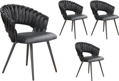 Produktbild von LC Home 4er Set Esszimmerstuhl »Nancy« Flechtoptik Samt schwarz Armlehnstuhl Designerstuhl