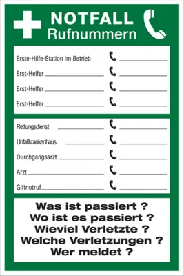 Produktbild von Dreifke® Aushang, Notfall Rufnummern, Folie selbstklebend 1 Stk.