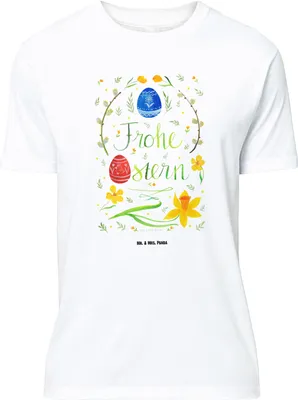 Produktbild von Mr. & Mrs. Panda Größe XL T-Shirt Ostern Frohe Ostern - Weiß - Geschenk, Osterblume, mit Spruch, Ostergrüße, Osterei, Shirt, Bemalte Ostereier, Tshirt