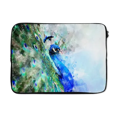 Produktbild von MuchoWow® Laptop Hülle 14 ZollAquarell - Pfau - Blau Laptoptasche - Laptoptasche - Stoßsicher - Schutzhaube