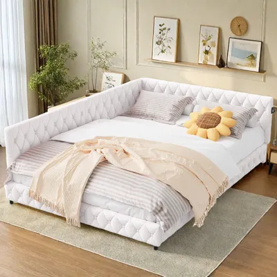 Obrázek produktu pro Postel 140x200 cm v béžové plyšové dekové tkanině s celoplošným LED osvětlením a integrovanými USB porty, moderní, útulný design