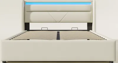 Zdjęcie produktu dla Łóżko na sprężynach Sweiko Łóżko tapicerowane Łóżko podwójne z oświetleniem LED Łóżko piętrowe 160x200cm Białe (z materacem)