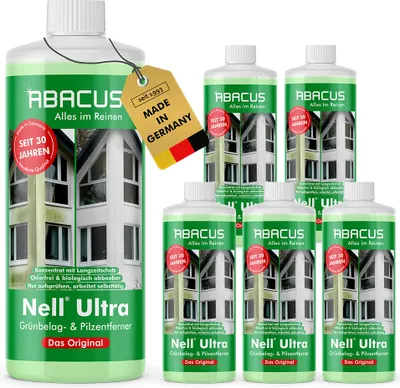 Produktbild von ABACUS® Nell Ultra Grünbelagentferner & Algenentferner Konzentrat, extrem stark! Entfernt Grünbelag & Algen selbsttätig mit Langzeitschutz 6x 1000ml