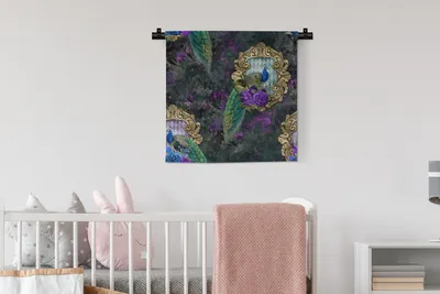 Produktbild von MuchoWow® Wandteppich Wandbehang Muster - Lila - Pfau 60x60 cm Tapisserie Dekoration Wandtuch - Dekorationen - Wand Decke