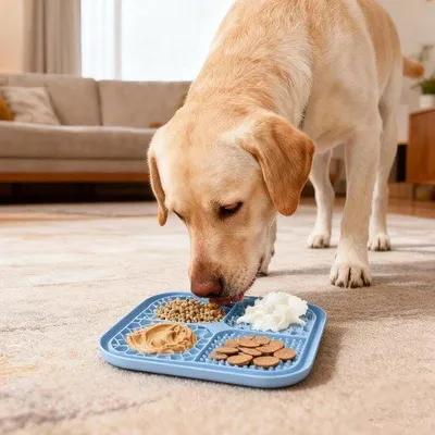 Produktbild von Famanu Silikon-Likmatte 19,5 x 19,5 cm - für Hunde und Katzen - mit Saugnäpfen - langlebig und weich - verhindert das Verschütten von Futter