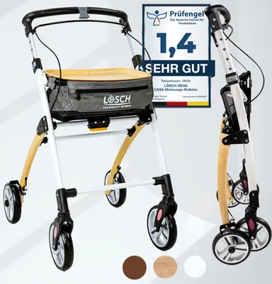 Produktbild von Lösch Reha Rollator Casa schmal für Wohnung & Innenbereich Buche/Weiß