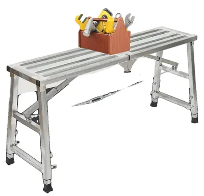 Image de Plateforme de travail réglable, en alliage d'aluminium galvanisé, 120 x 30 x 90 cm, hauteur réglable de 60 à 90 cm, capacité de charge de 200 kg, épaisseur de paroi des tubes : 1,0 mm