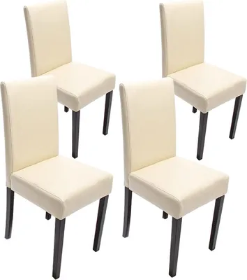 Produktbild von 4er-Set Esszimmerstuhl Stuhl Küchenstuhl Littau  Leder, creme dunkle Beine