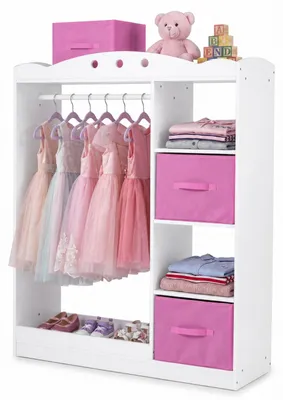 Produktbild von KOMFOTTEU Kinderkleiderschrank, Garderobenständer mit Spiegel