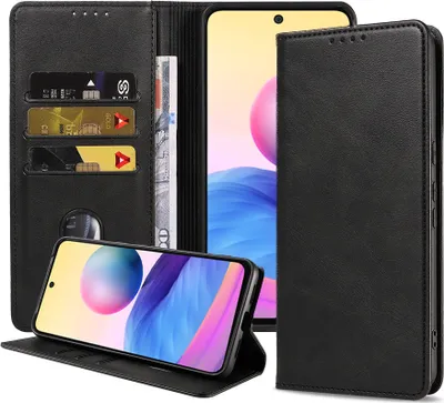 Produktbild von Smartphonica Handytasche passend für Xiaomi Redmi Note 10 5G Kunstlederhülle mit Magnetverschluss und Kartenhalter Buchhülle mit Klappe - Schwarz